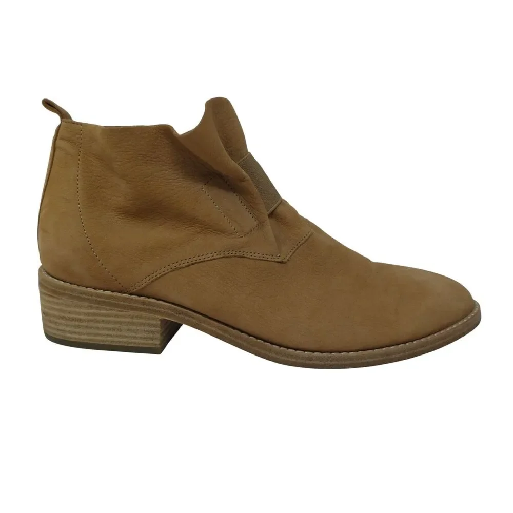 Eileen Fisher Brown Leather Pull‎ On Ankle Boots Booties